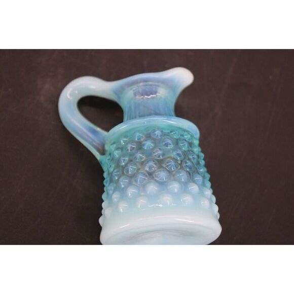 Fenton Blue Opalescent Hobnail Oil Cruet Mini Pitcher Clear No Stopper - Picture 9 of 9